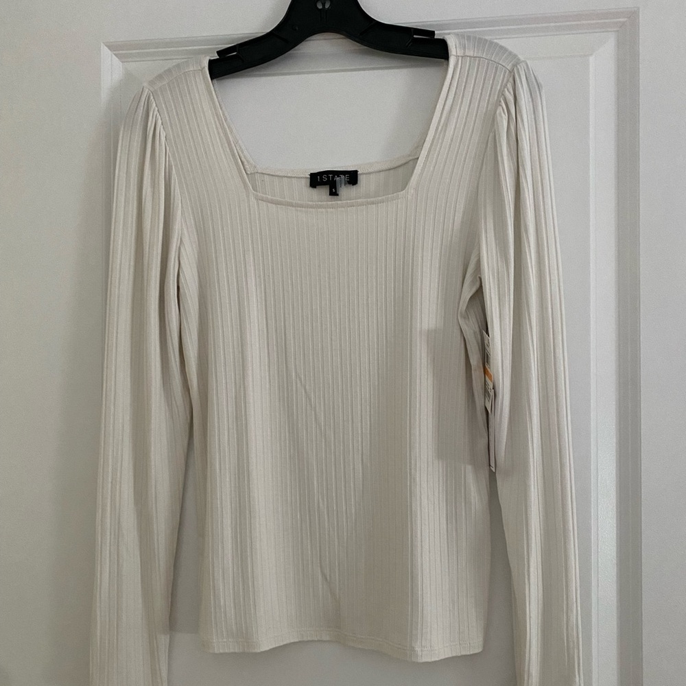 1. State square neck long sleeve ribbed top